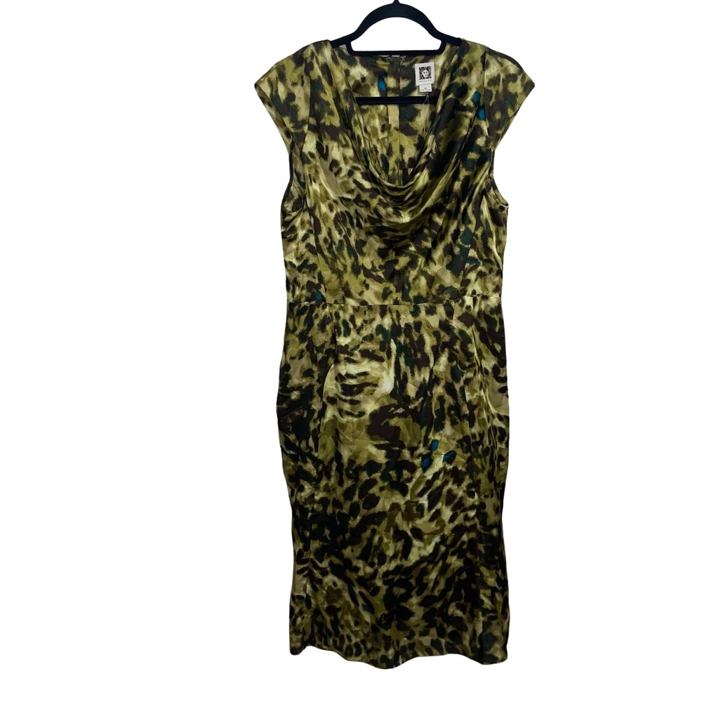 Anne Klein Cowl Neck Animal Print Sheath 100% Polyester Dress Sz 12 NWT